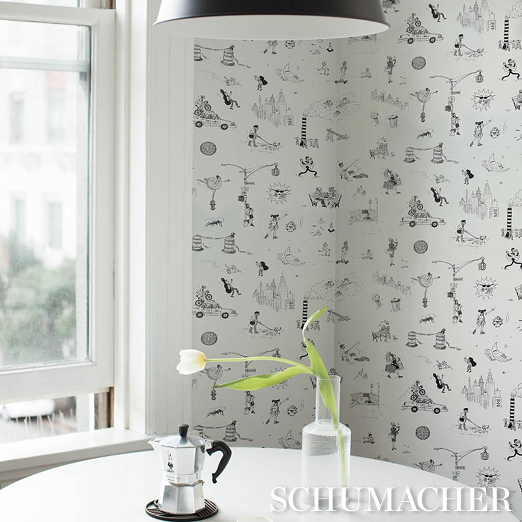 Schumacher Joana Avillez'S Street Scenes Black & White Wallpaper