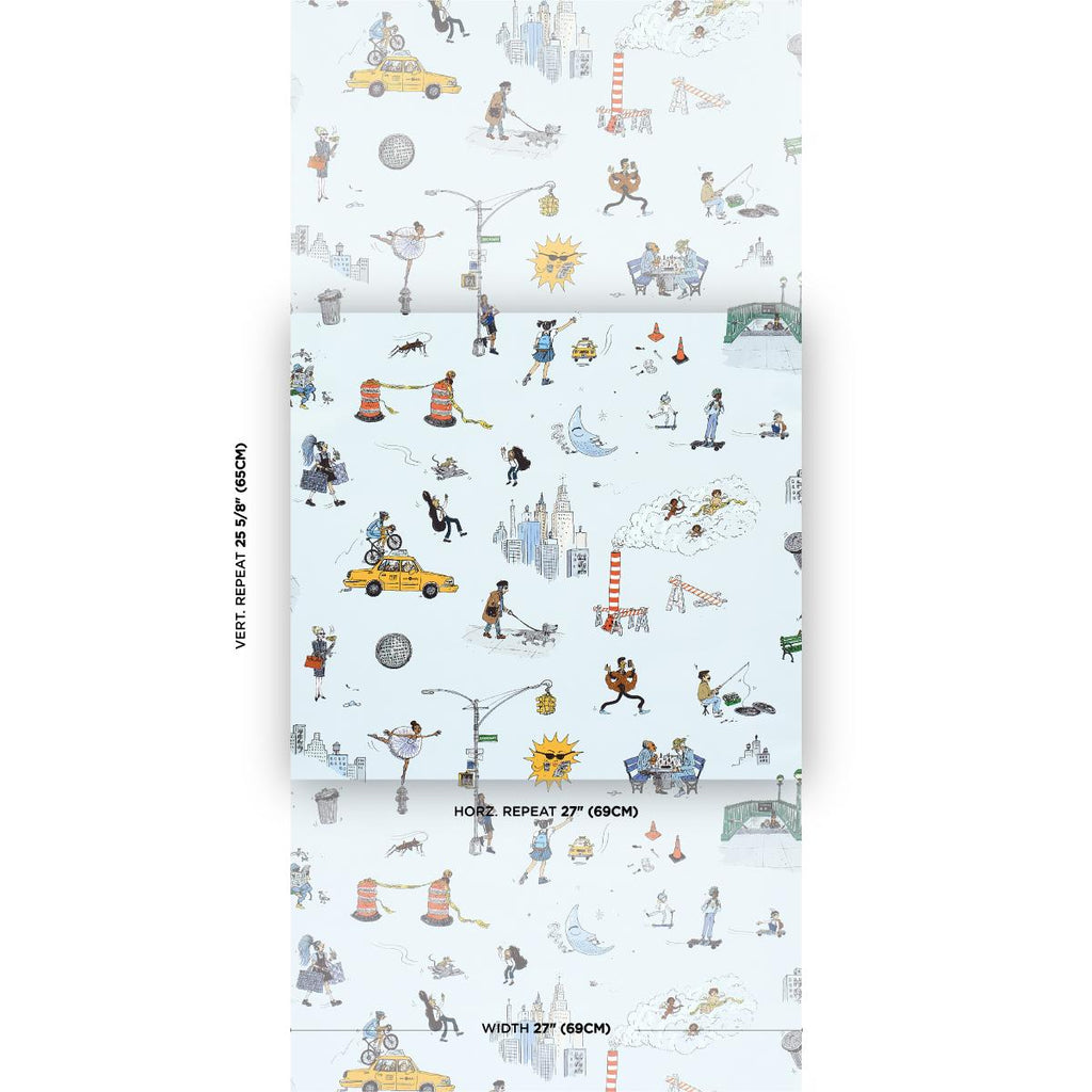 Schumacher Joana Avillez'S Street Scenes Multicolor On Sky Blue Wallpaper