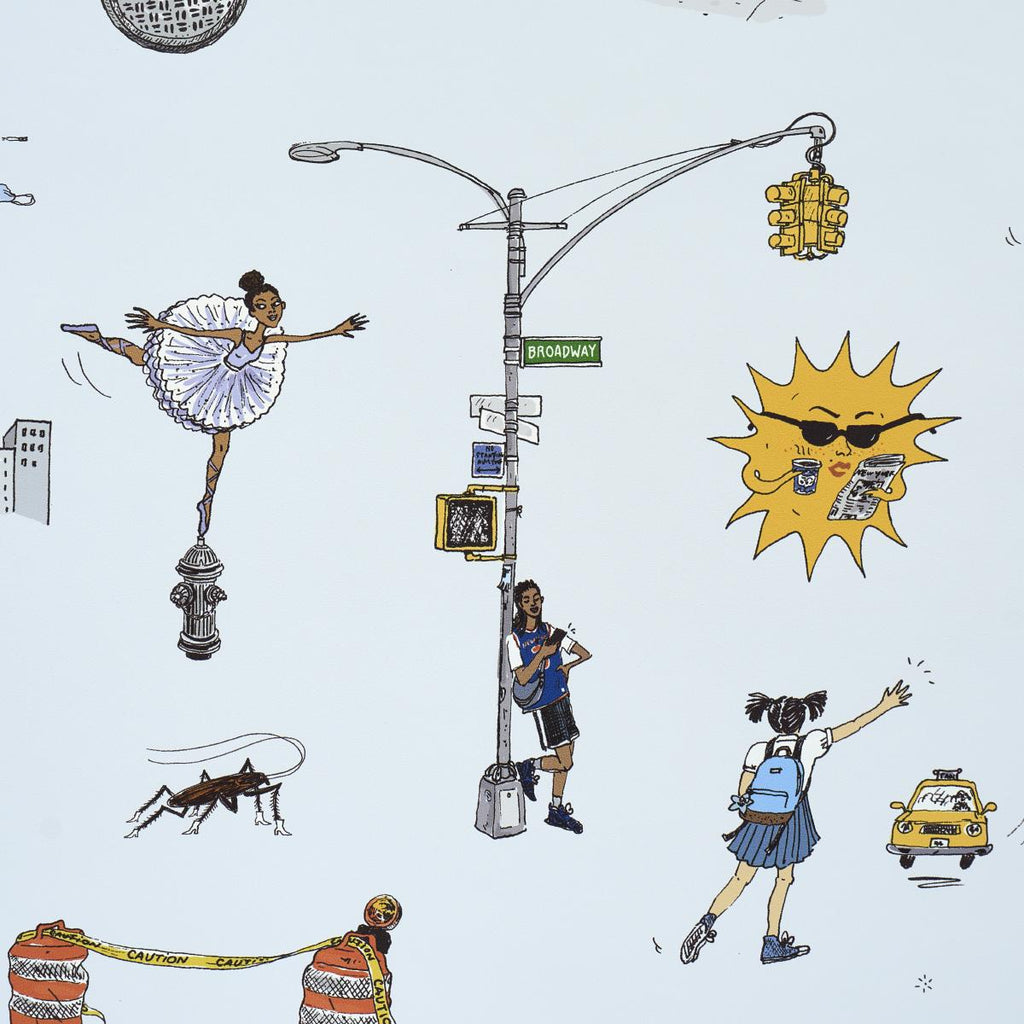 Schumacher Joana Avillez'S Street Scenes Multicolor On Sky Blue Wallpaper