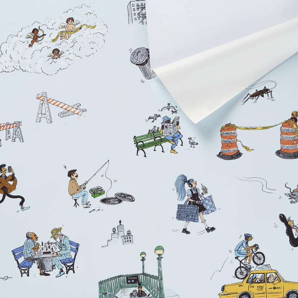 Schumacher Joana Avillez'S Street Scenes Multicolor On Sky Blue Wallpaper