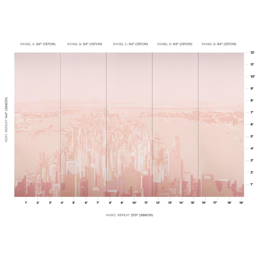 Schumacher Pascal Campion'S New York Skyline Blush Wallpaper