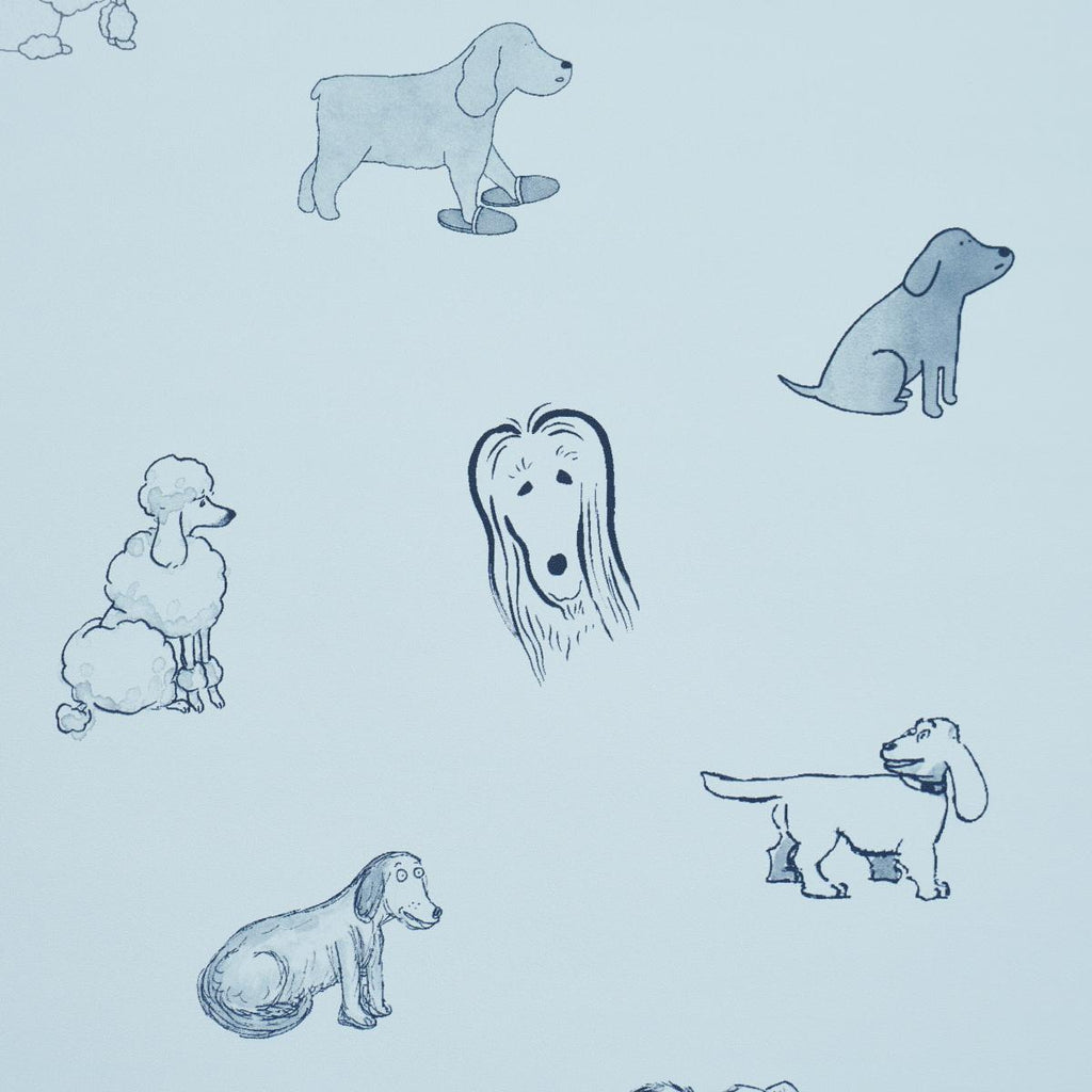 Schumacher Good Dogs Everywhere Sky & Navy Blue Wallpaper