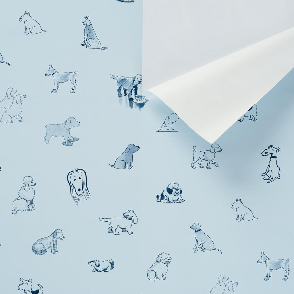 Schumacher Good Dogs Everywhere Sky & Navy Blue Wallpaper