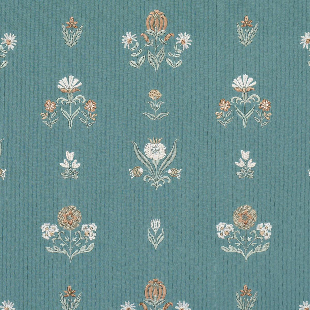 Schumacher Elmslie Embroidery Teal Fabric