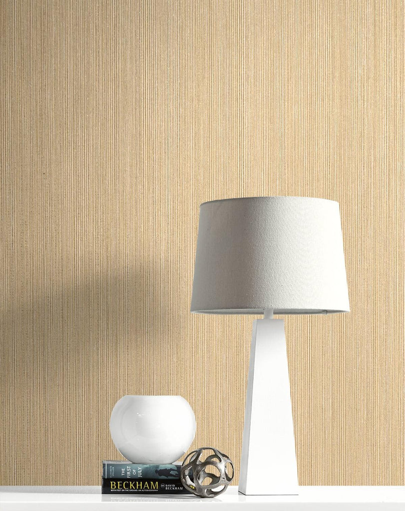 Seabrook Natural Stria Champagne & Glitter Wallpaper