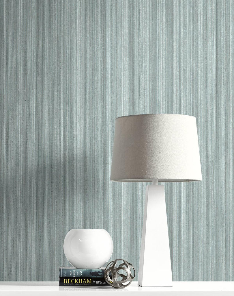 Seabrook Natural Stria Sea Green & Glitter Wallpaper