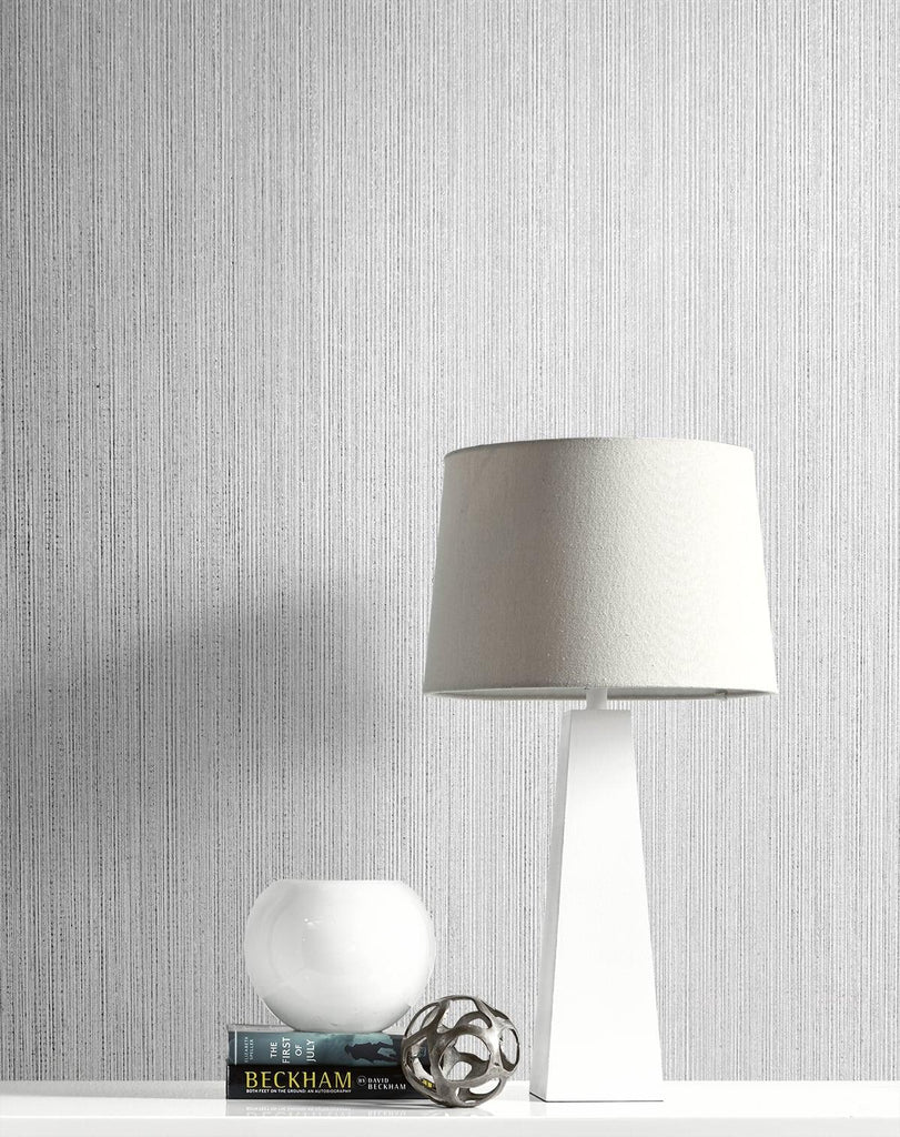 Seabrook Natural Stria Gray Mist & Glitter Wallpaper