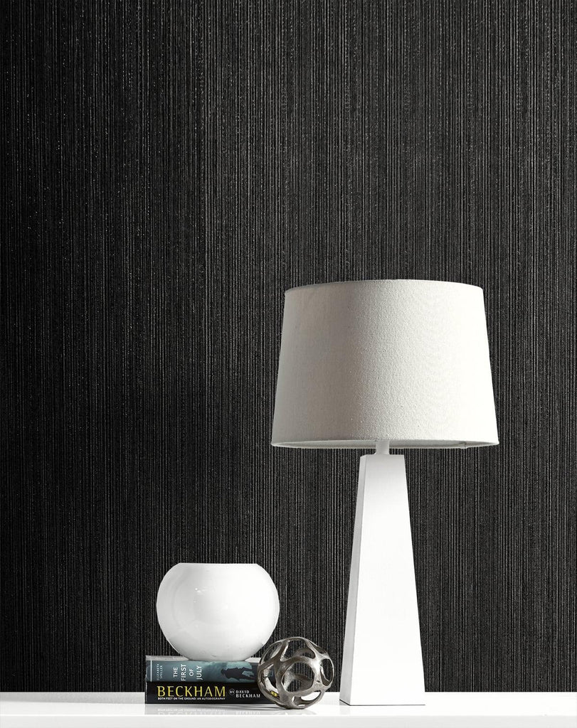 Seabrook Natural Stria Ebony & Glitter Wallpaper