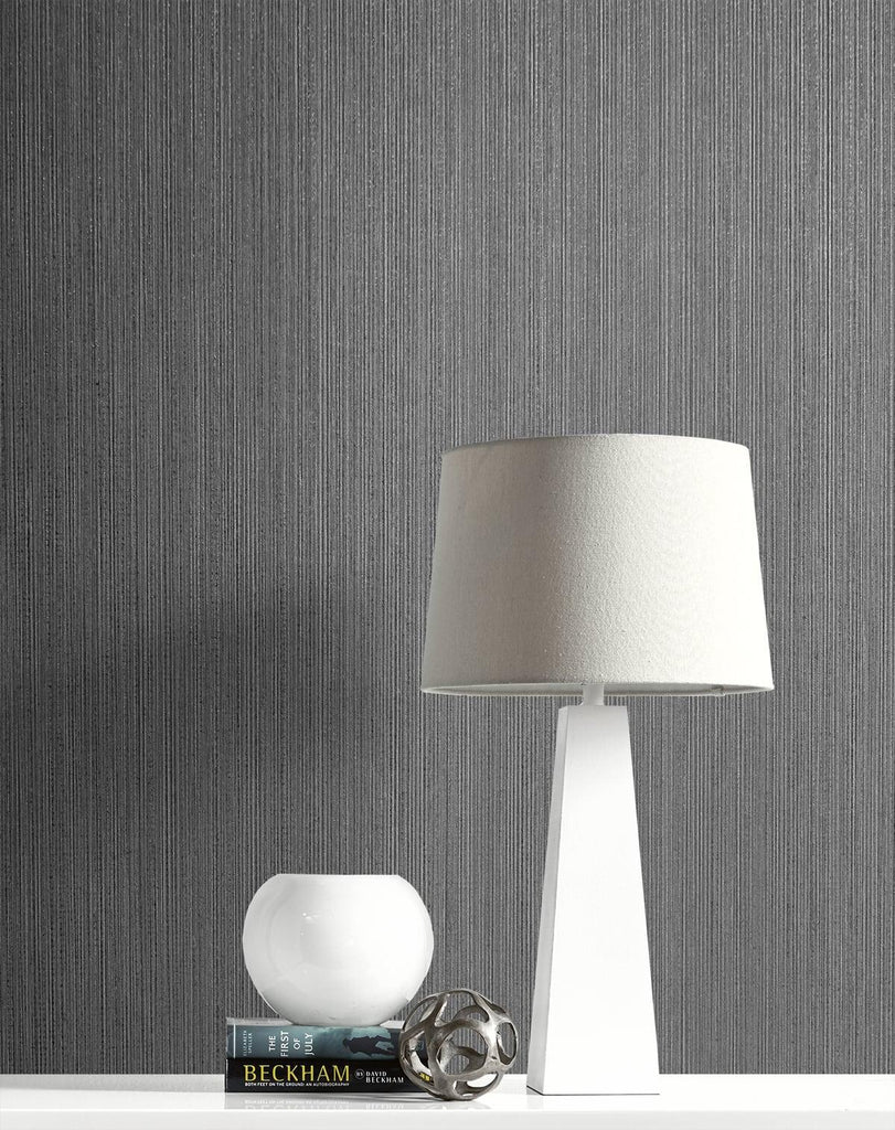 Seabrook Natural Stria Gunmetal & Glitter Wallpaper