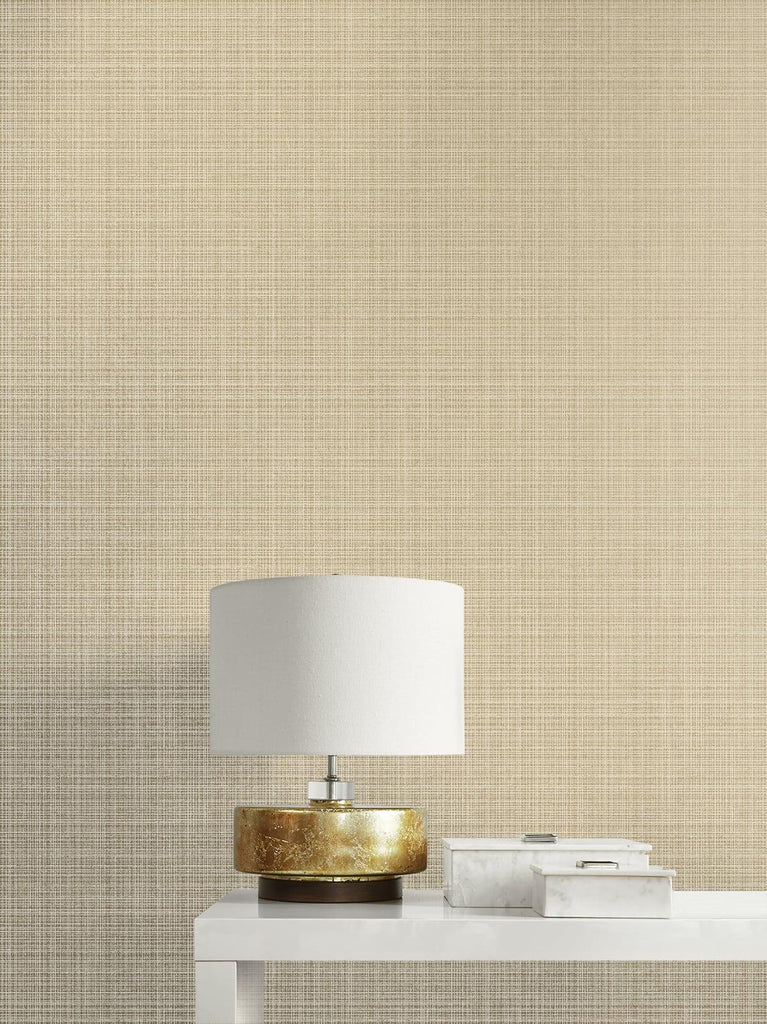 Seabrook Crosshatch Linen Metallic Khaki Wallpaper