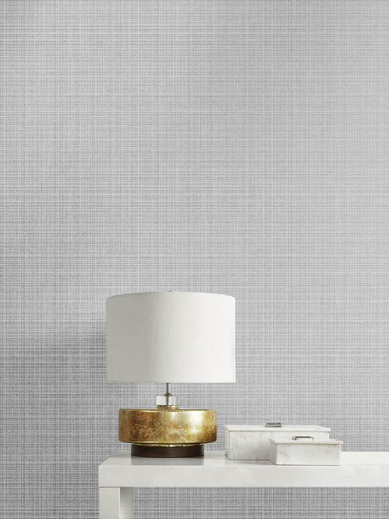 Seabrook Crosshatch Linen Metallic Silver Wallpaper