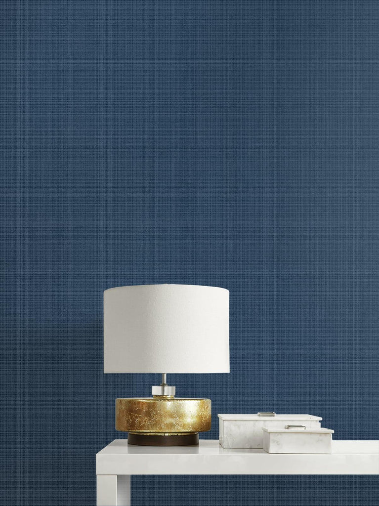 Seabrook Crosshatch Linen Metallic Storm Blue Wallpaper