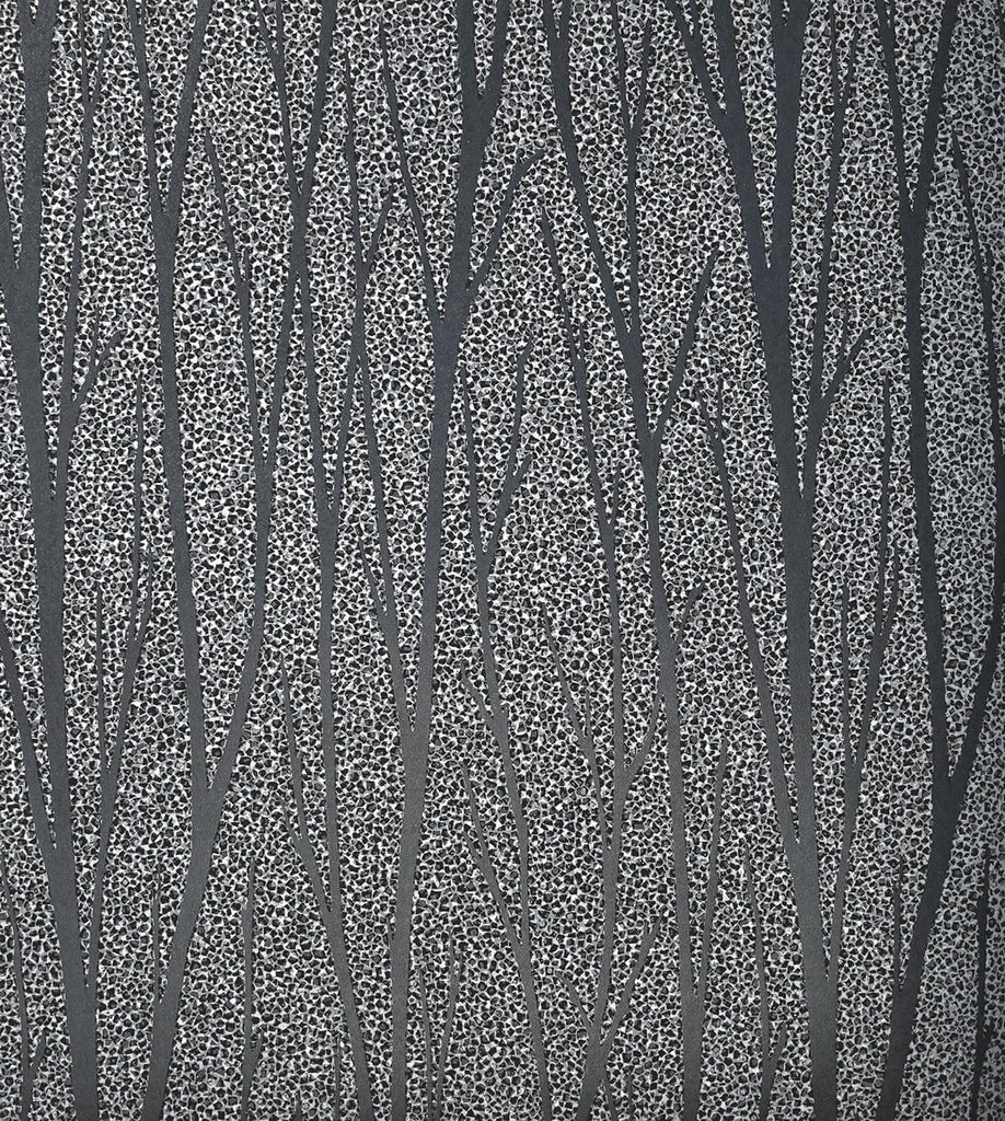 Seabrook Birch Trail Black Satin & Silver Glitter Wallpaper