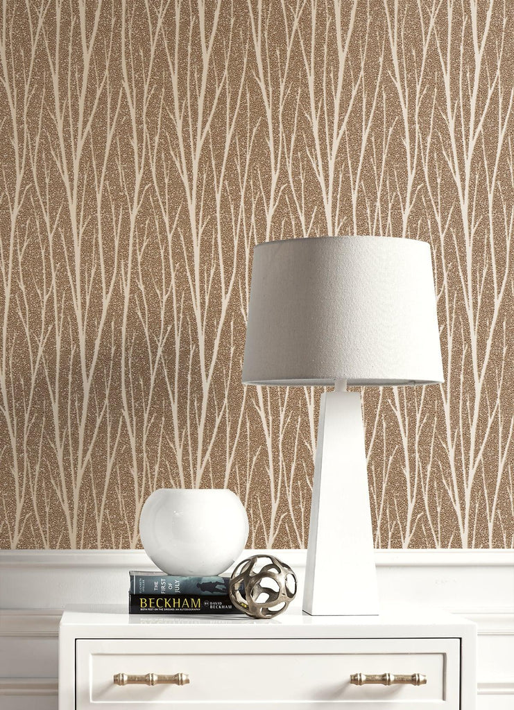 Seabrook Birch Trail Metallic Champagne & Copper Glitter Wallpaper