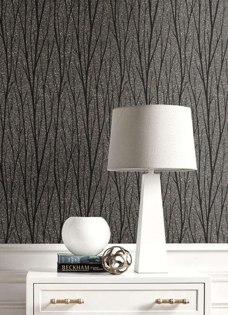 Seabrook Birch Trail Gunmetal & Charcoal Wallpaper