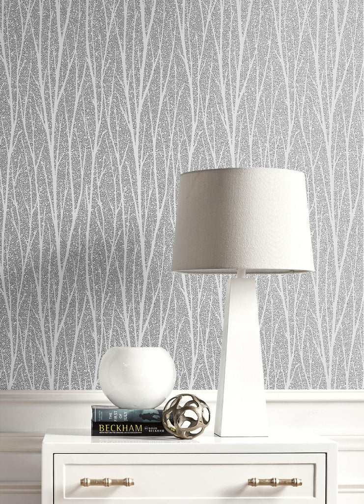 Seabrook Birch Trail Metallic Silver & Charcoal Wallpaper