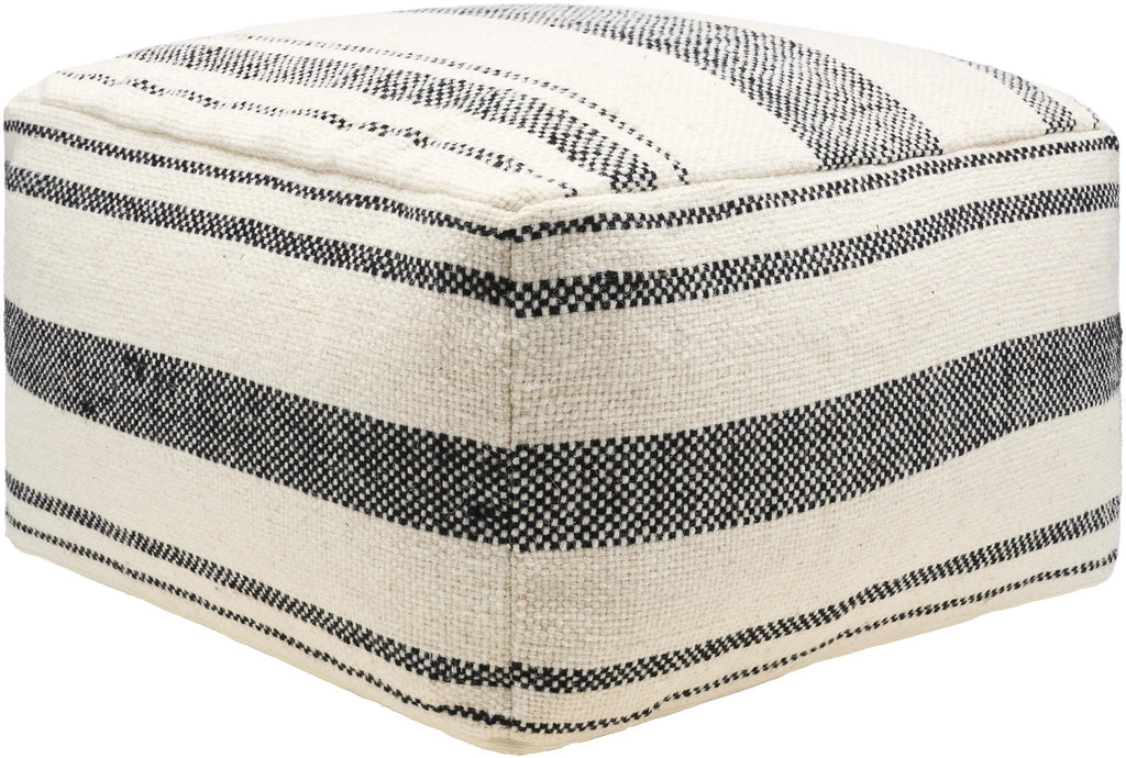 Surya Julio JUPF-001 Black Cream 14"H x 24"W x 24"D Pouf