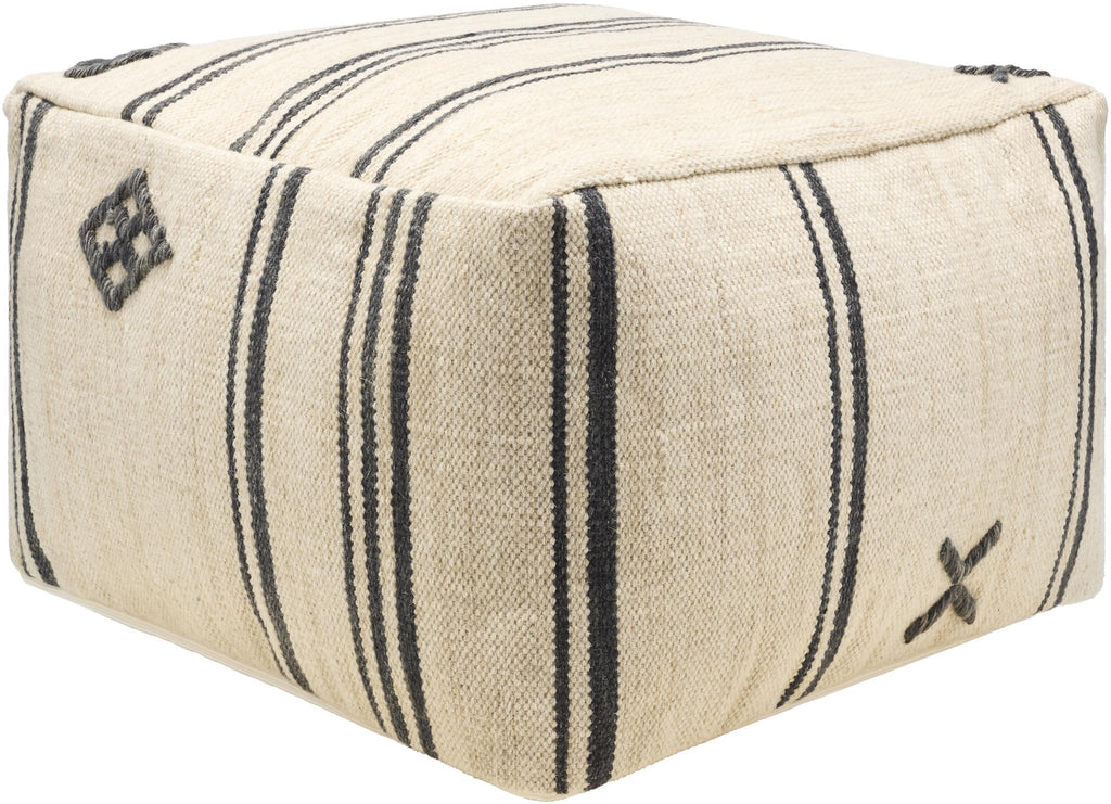 Surya Titus TTPF-001 Light Beige Navy 14"H x 24"W x 24"D Pouf