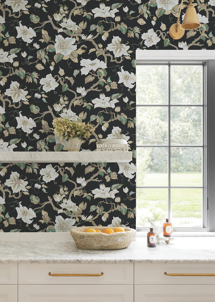 Ronald Redding Designs Marguerite Vine Black Wallpaper