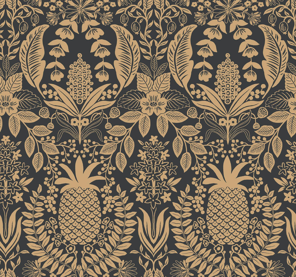 Rifle Paper Co. Pineapple Damask Black Wallpaper