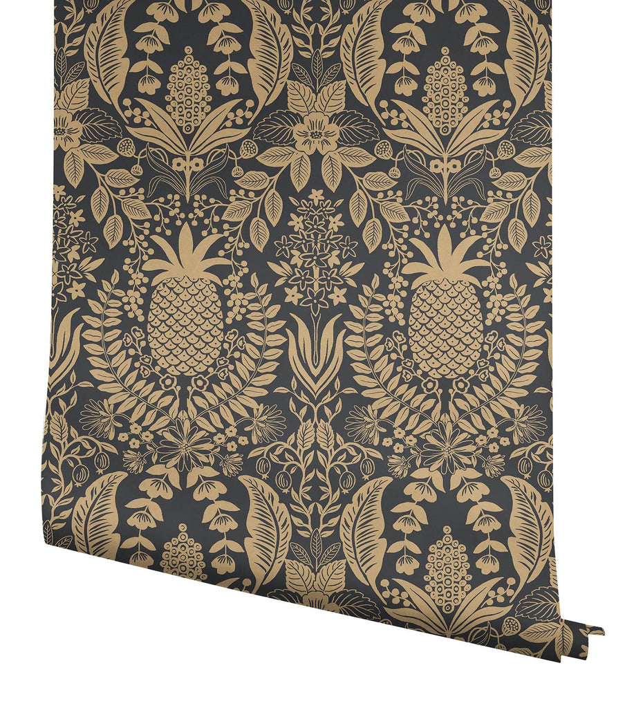 Rifle Paper Co. Pineapple Damask Black Wallpaper