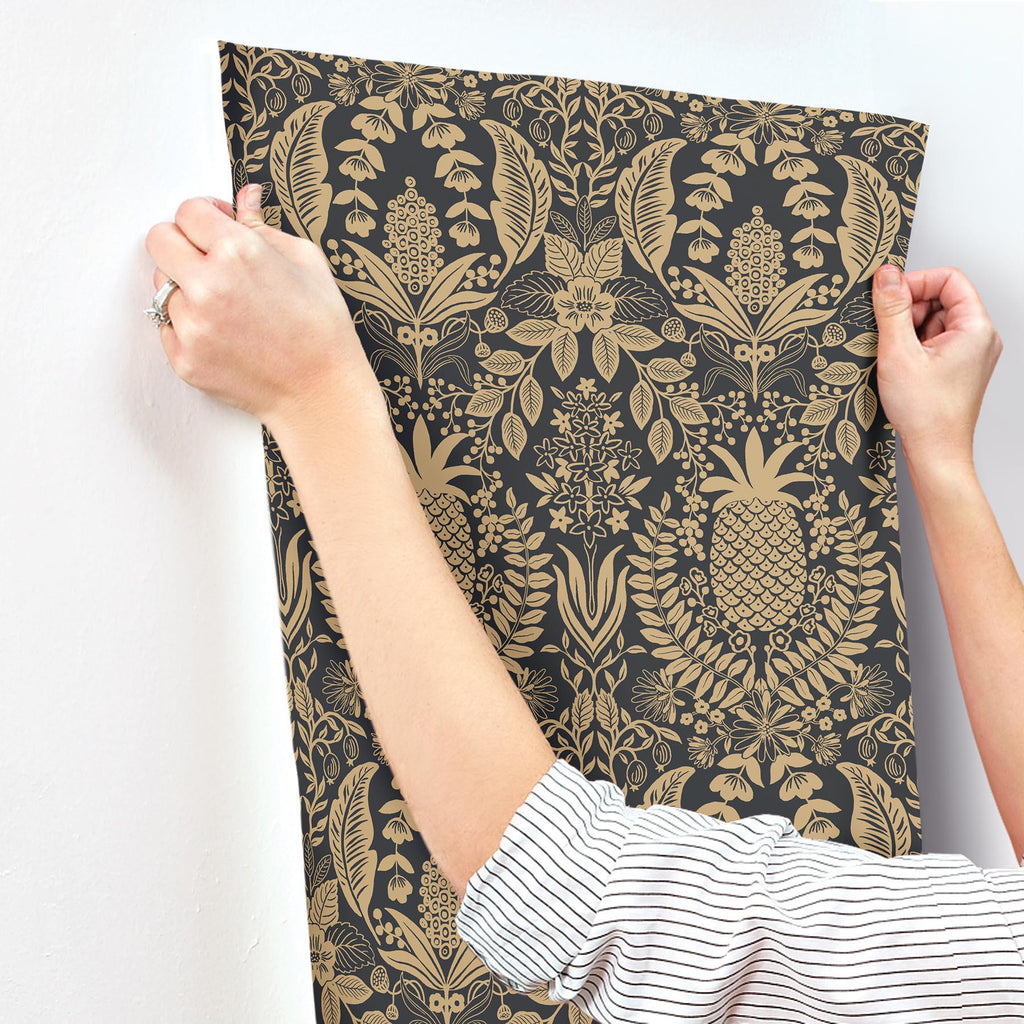 Rifle Paper Co. Pineapple Damask Black Wallpaper