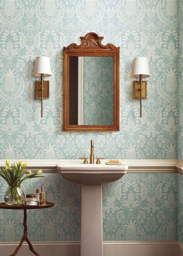 Rifle Paper Co. Pineapple Damask Blue Wallpaper