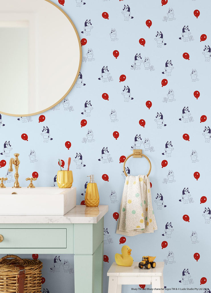 RoomMates Bluey Keepy Uppy Peel and Stick Blue Wallpaper