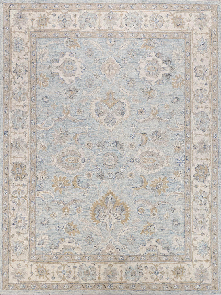 Exquisite Rugs Marietta Oushak Handmade Hand-tufted New Zealand Wool on Canvas 6823 Light Blue/Ivory 9' x 12' Area Rug