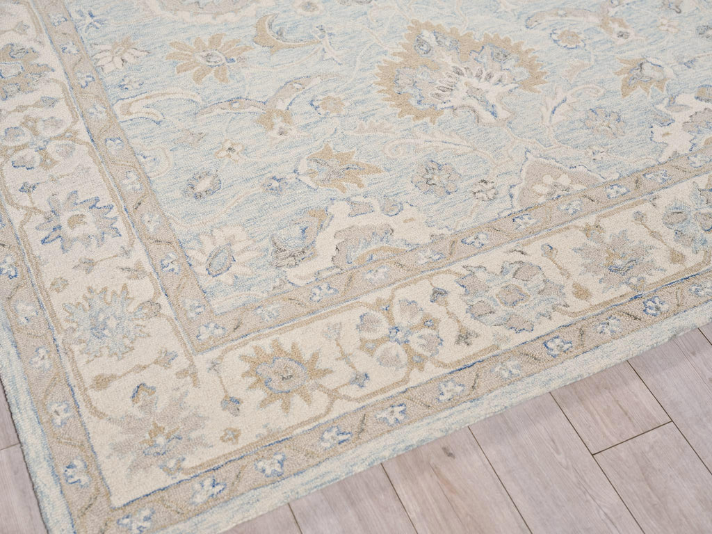 Exquisite Rugs Marietta Oushak Handmade Hand-tufted New Zealand Wool on Canvas 6823 Light Blue/Ivory 9' x 12' Area Rug