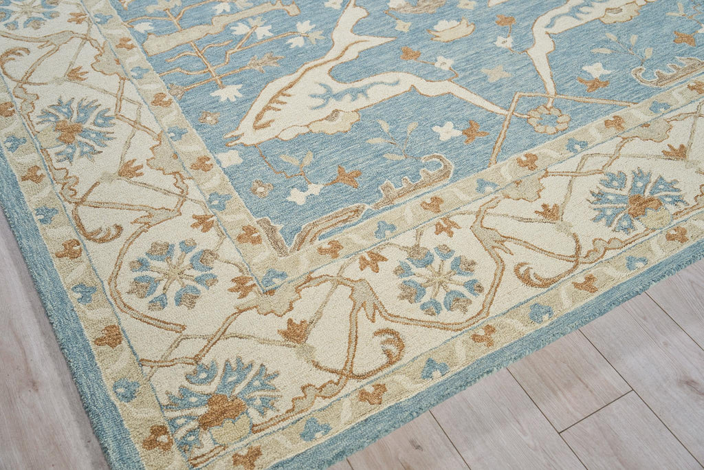 Exquisite Rugs Claremont Oushak Handmade Hand-tufted New Zealand Wool on Canvas 6831 Ivory/Light Blue 12' x 15' Area Rug