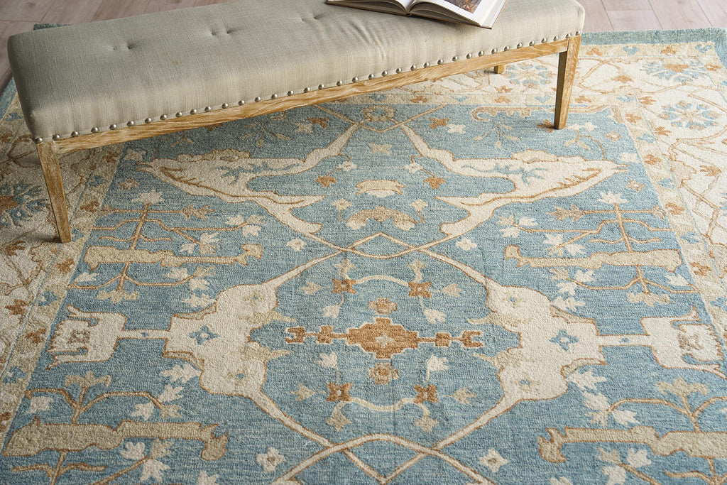 Exquisite Rugs Claremont Oushak Handmade Hand-tufted New Zealand Wool on Canvas 6831 Ivory/Light Blue 12' x 15' Area Rug