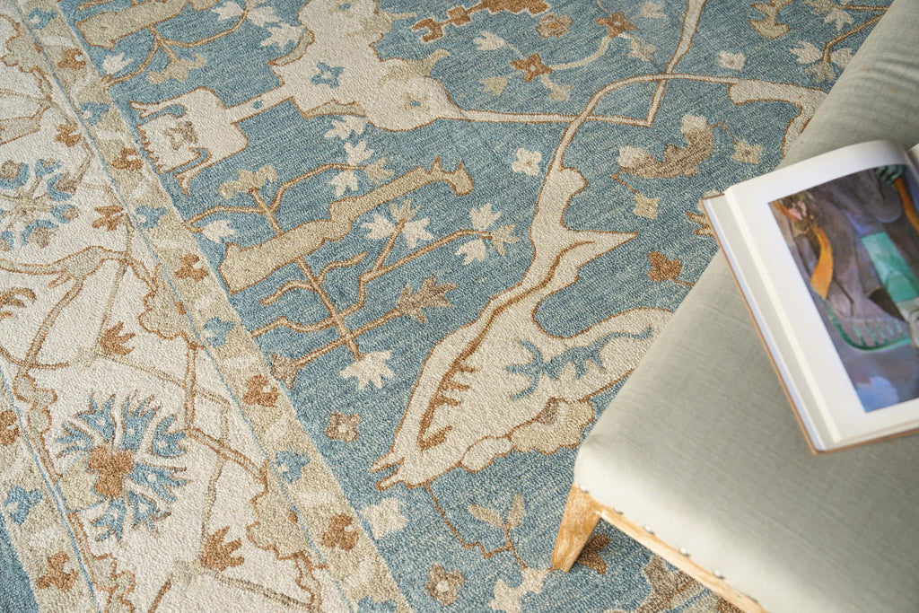 Exquisite Rugs Claremont Oushak Handmade Hand-tufted New Zealand Wool on Canvas 6831 Ivory/Light Blue 10' x 14' Area Rug