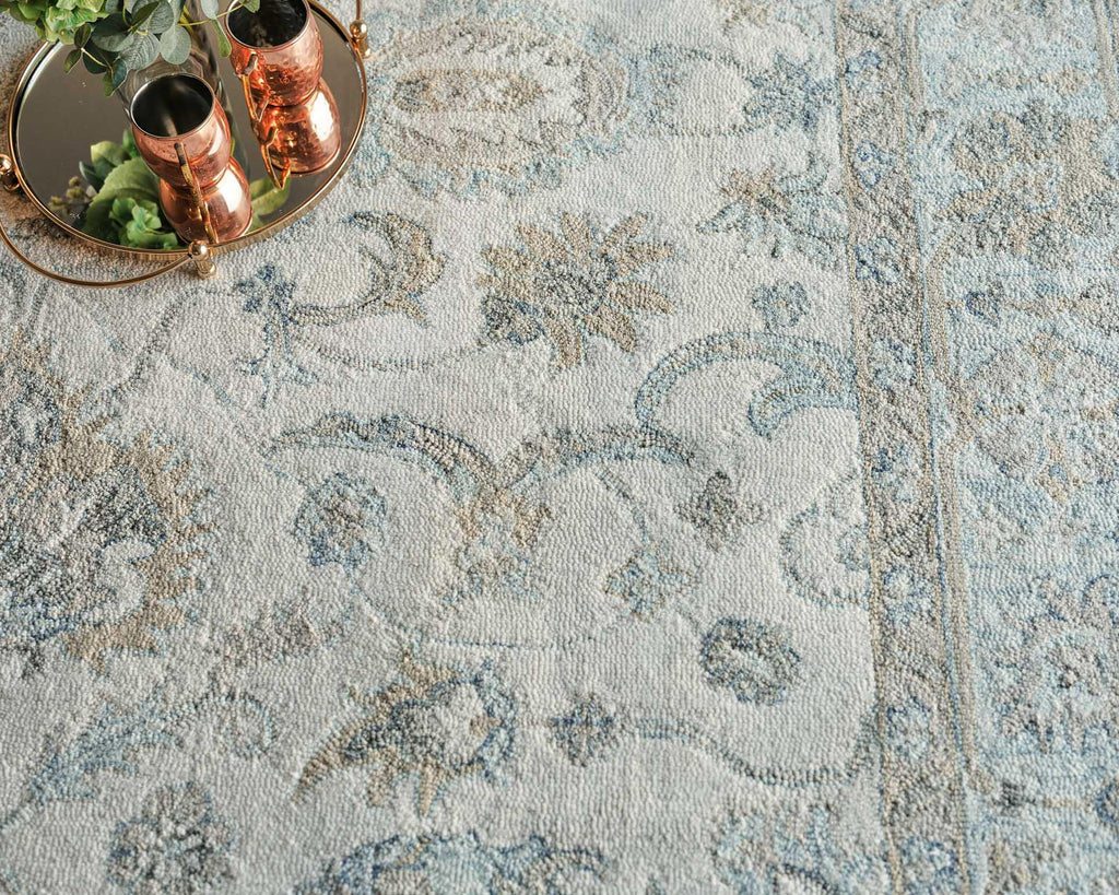 Exquisite Rugs Marietta Oushak Handmade Hand-tufted New Zealand Wool on Canvas 6878 Ivory/Light Blue 10' x 14' Area Rug