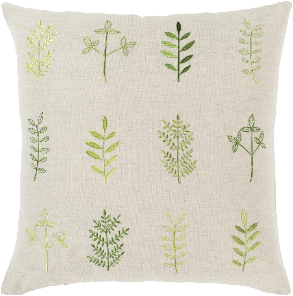 Surya Nature Study NTS-001 Grass Green Light Beige 20"H x 20"W Pillow Cover