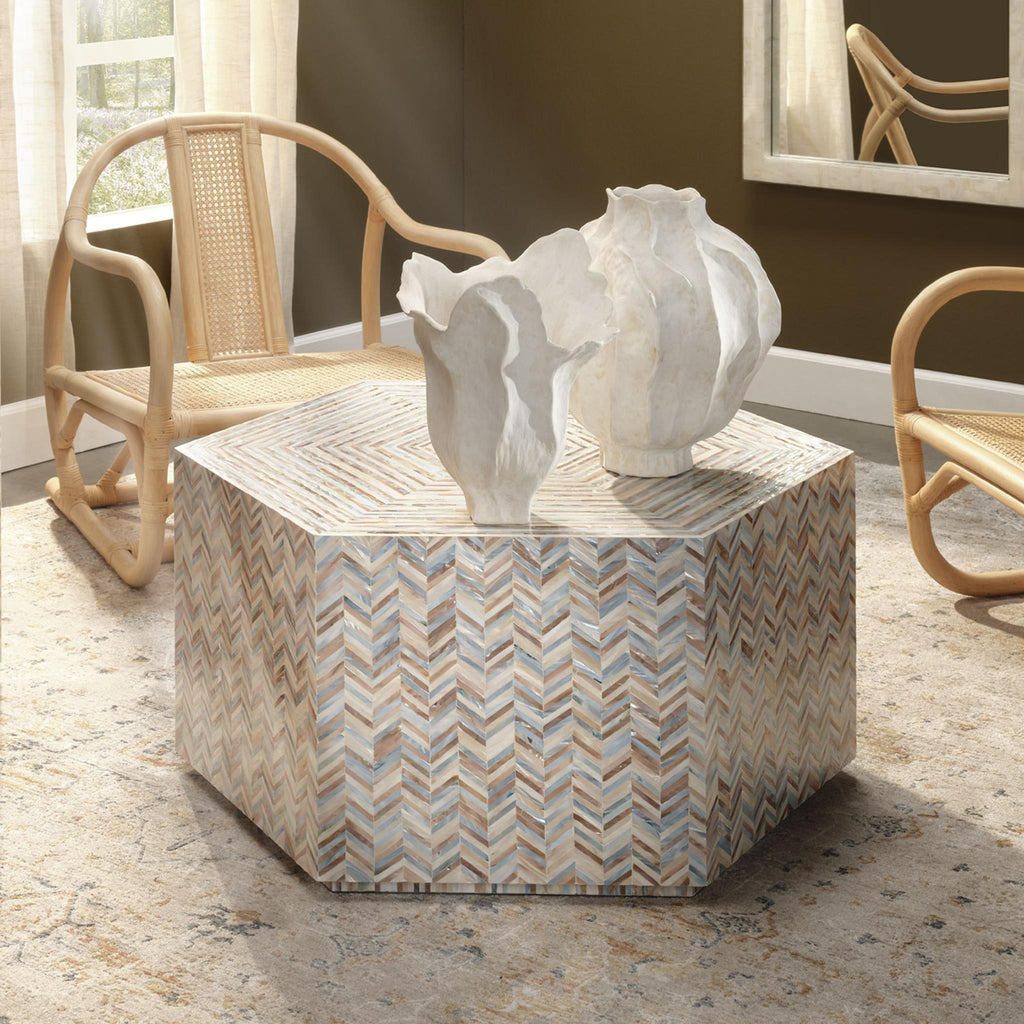 Jamie Young Hepburn Mother of Pearl Hexagon Coffee Table