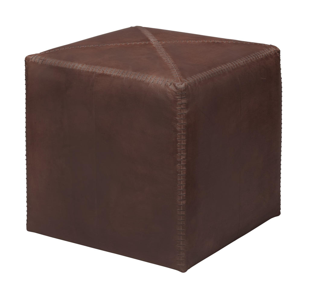 Jamie Young Tobacco Leather Ottoman, Small