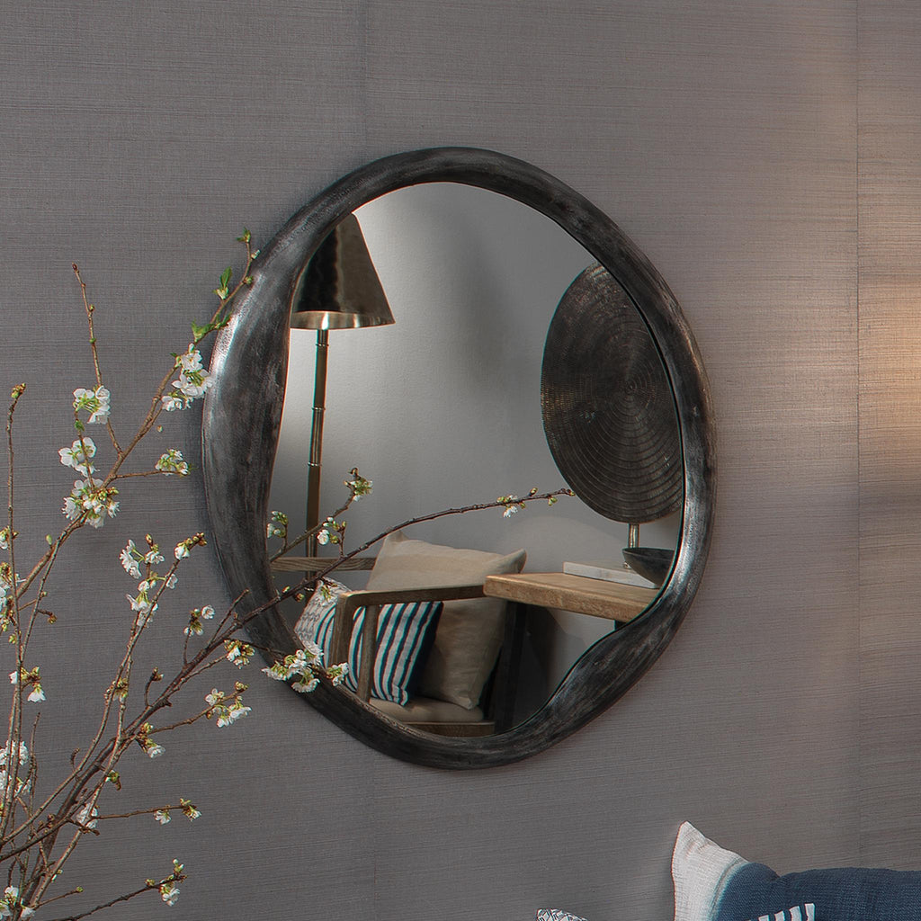 DecoratorsBest Organic Metal Round Mirror, Antique Grey