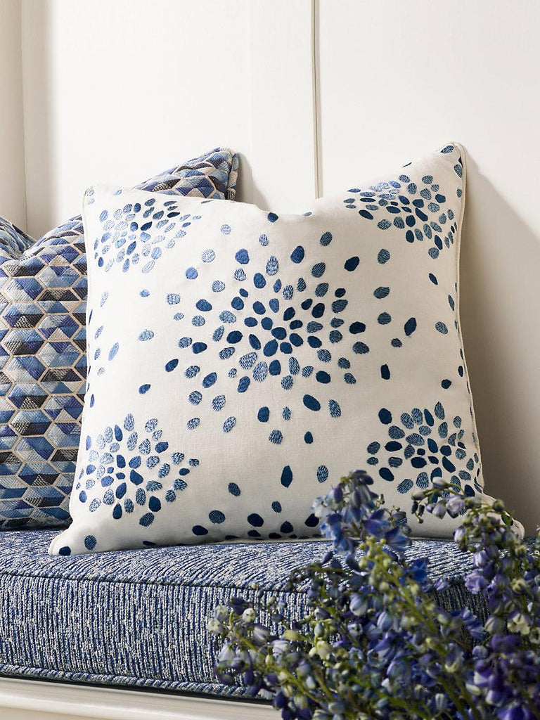 Scalamandre Firefly Embroidered Square - Blue Pillow