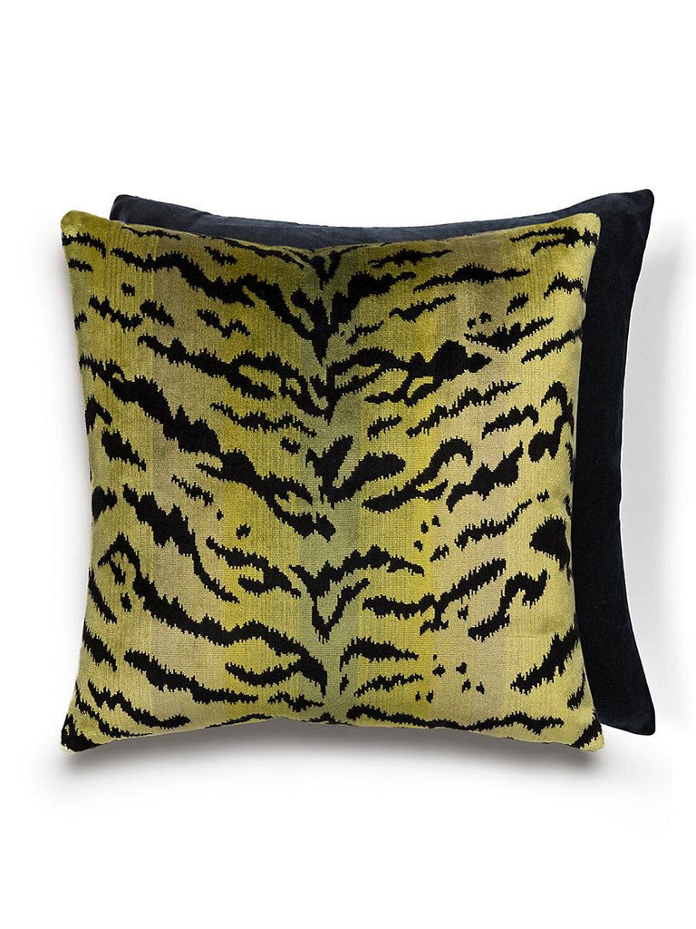 Scalamandre Tigre - Silk Square Greens & Black / Black Pillow