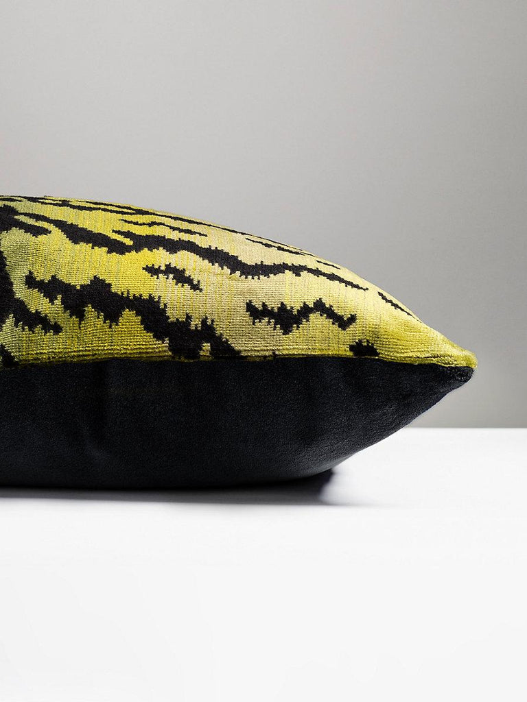 Scalamandre Tigre - Silk Square Greens & Black / Black Pillow