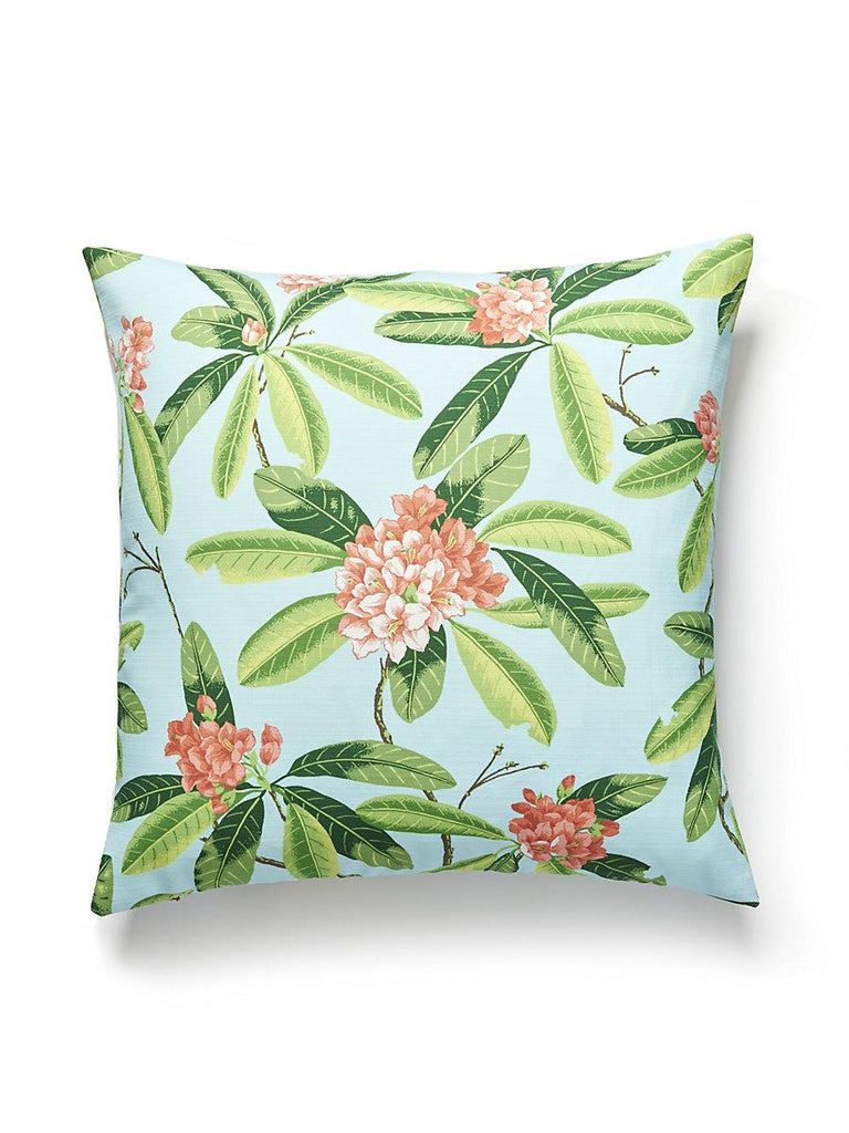 Scalamandre Rhododendron Outdoor Coral On Aqua Pillow