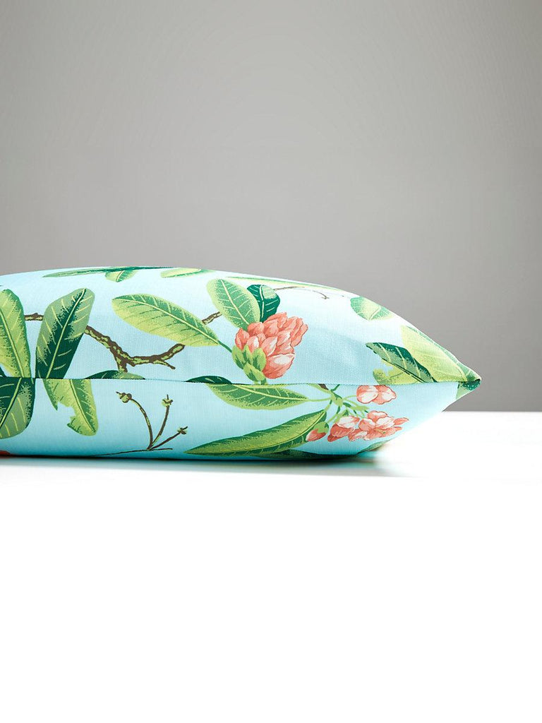 Scalamandre Rhododendron Outdoor Coral On Aqua Pillow