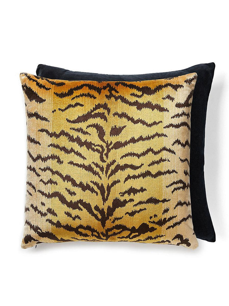 Scalamandre Tigre/Velvet Ivory, Gold & Black/Anthracite Pillow