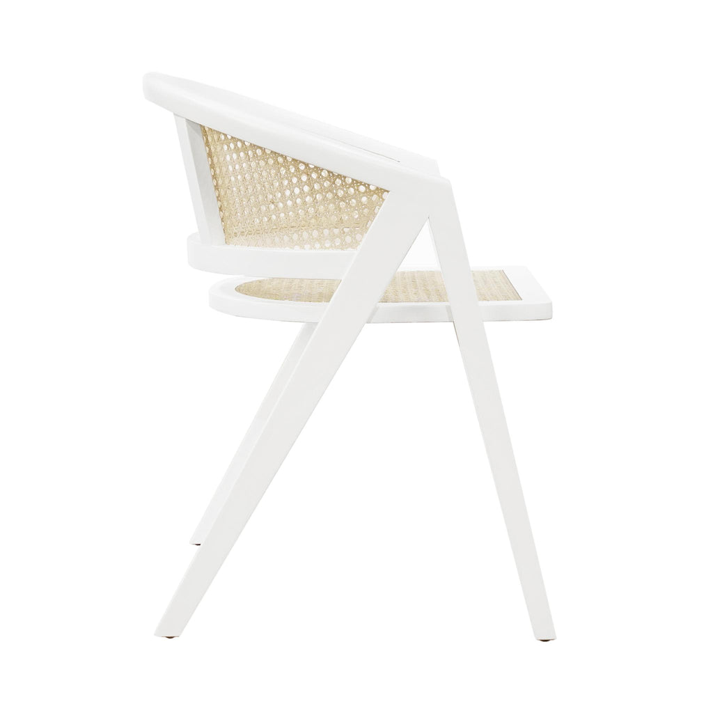 Worlds Away CANE BARREL BACK DINING CHAIR IN MATTE WHITE LACQUER