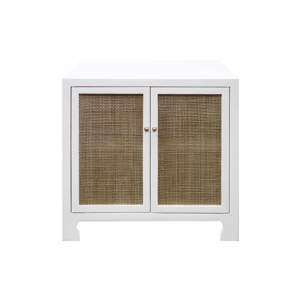 Worlds Away CANE CABINET W. BRASS HARDWARE IN WH LACQUER