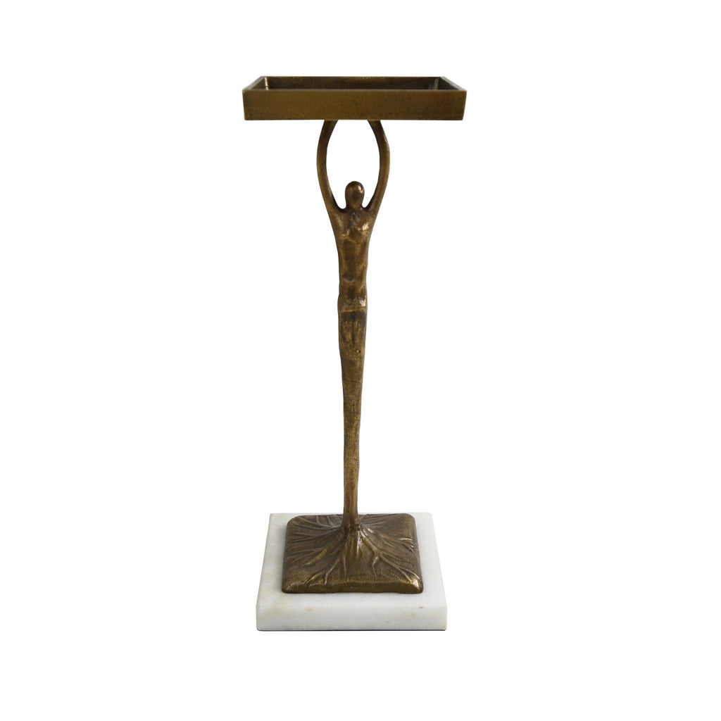 Worlds Away SCULPTURAL CIGAR TABLE IN ANTIQUE BRASS WITH MARBLE BASE