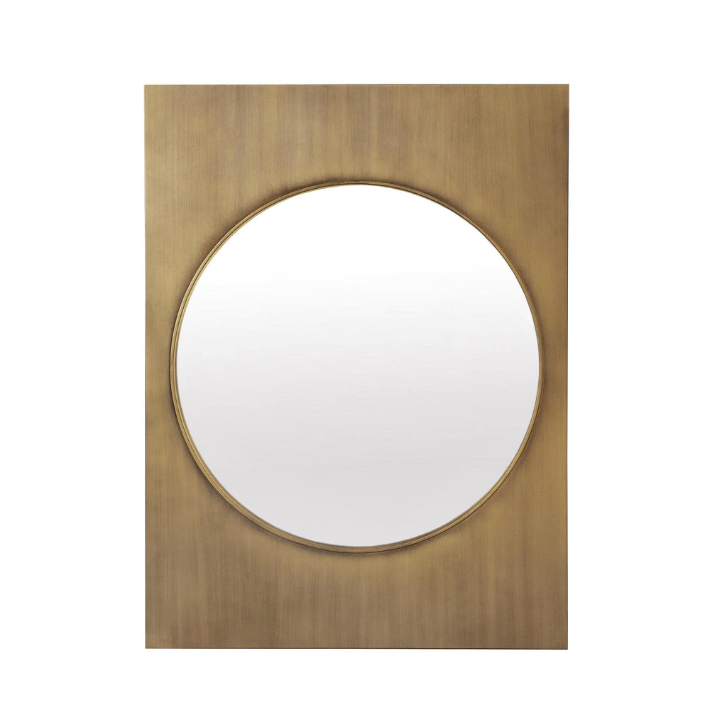 Worlds Away MODERN ROUND MIRROR WITH RECTANGLE FRAME IN ANTIQUE BRASS