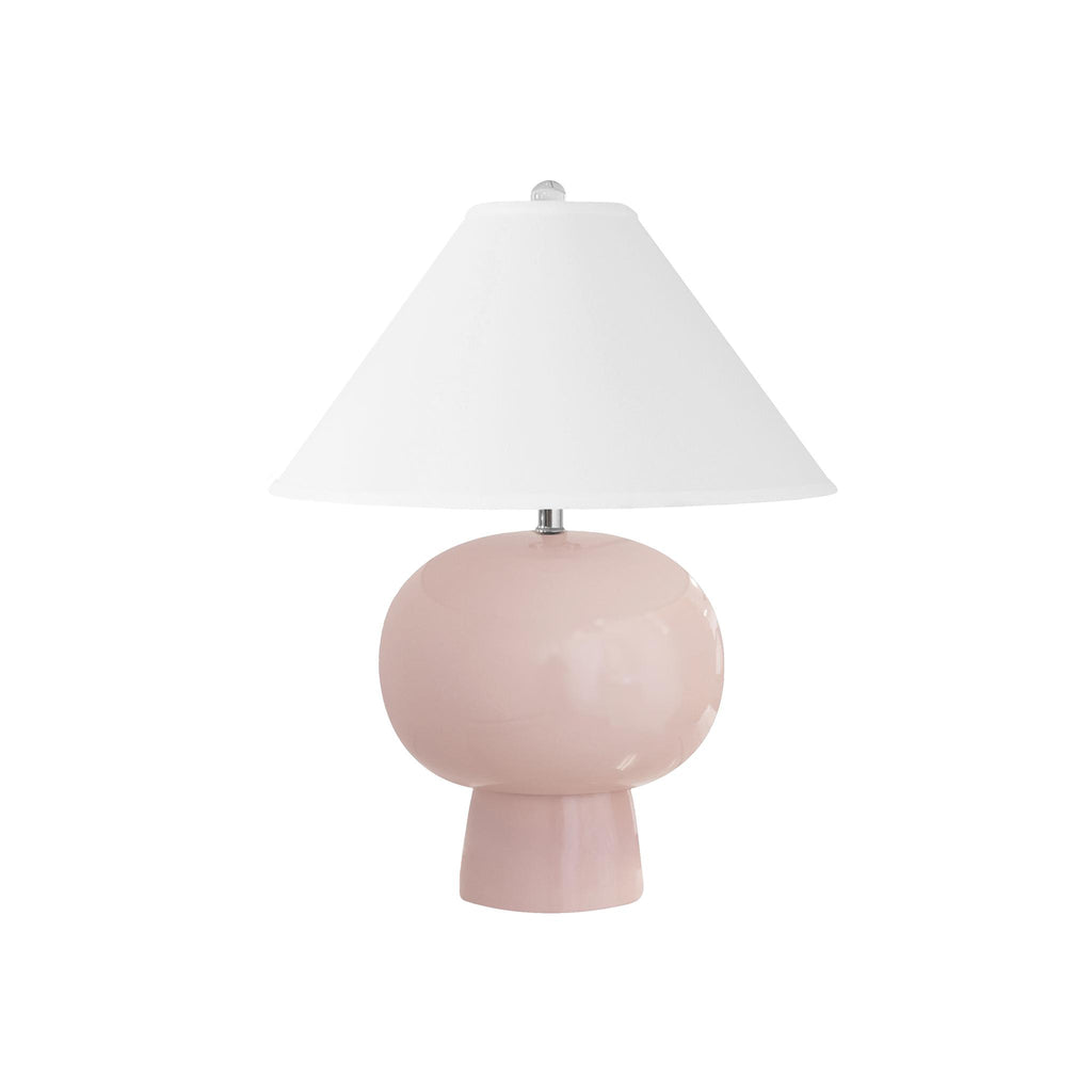 Worlds Away BULB SHAPE CERAMIC TABLE LAMP WITH WHITE LINEN COOLIE SHADE IN BLUSH