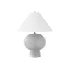 Worlds Away Bulb Shape Ceramic Table Lamp With White Linen Coolie Shade In Light Grey